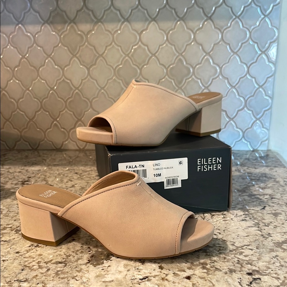 Eileen Fisher Fala Tumbled Nubuck Mule Heels